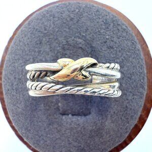 David Yurman X Crossover Band Sterling Silver 18K Yellow Gold  Ring Size 6